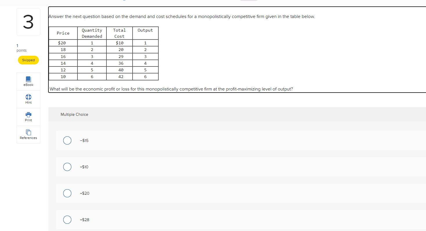 3 Answer the next question based on the demand and cost