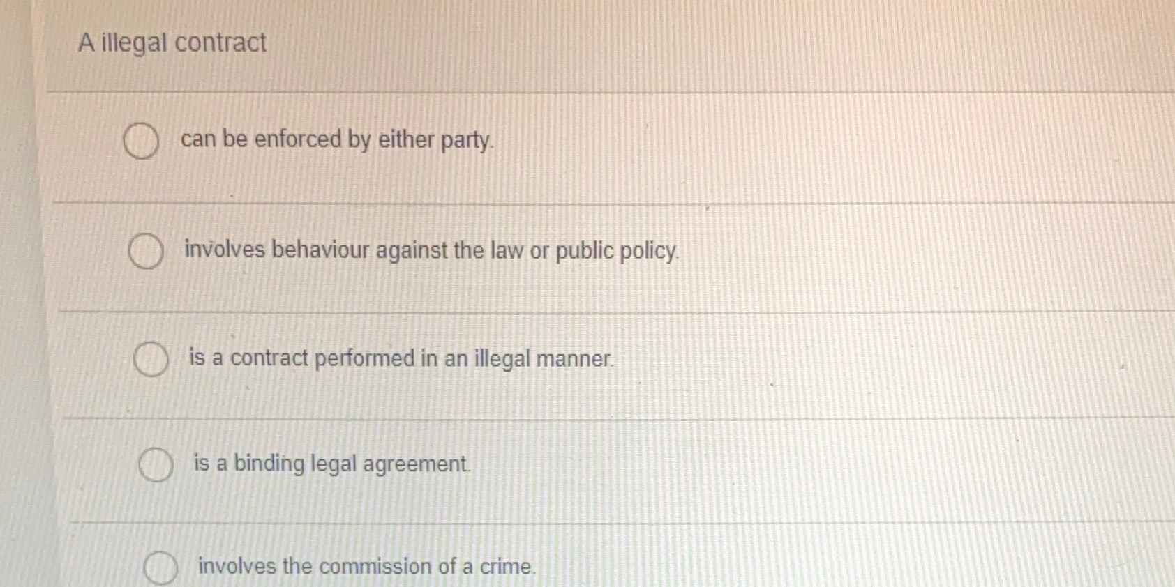  A illegal contract O can be enforced by either party O