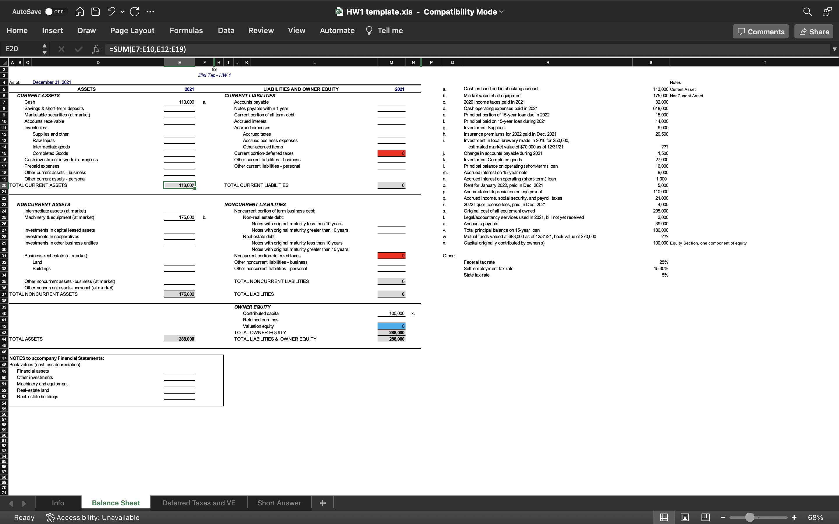 below ..."Develop a completed balance sheet and completed statement of deferred taxes