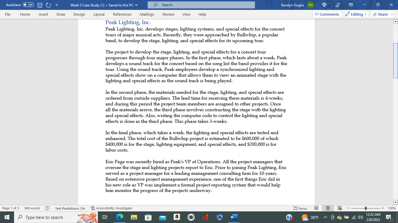  AutoSave O Off) Week 5 Case Study (1) . Saved to