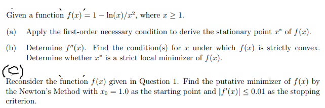  Given a function f(x) = 1 - In(x)/x2, where r 2