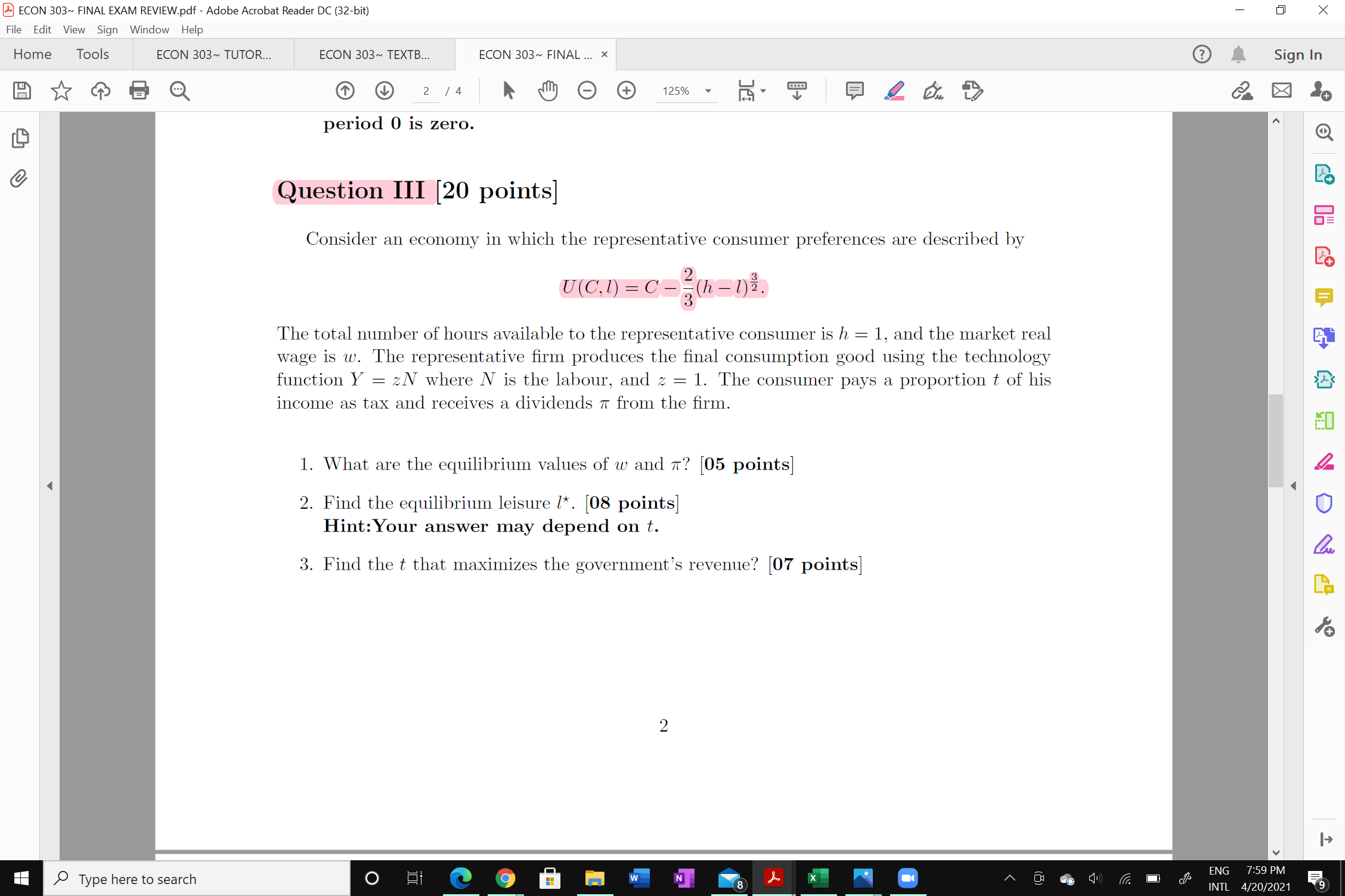 I'm in my practice question for my econ class. For QS 3,