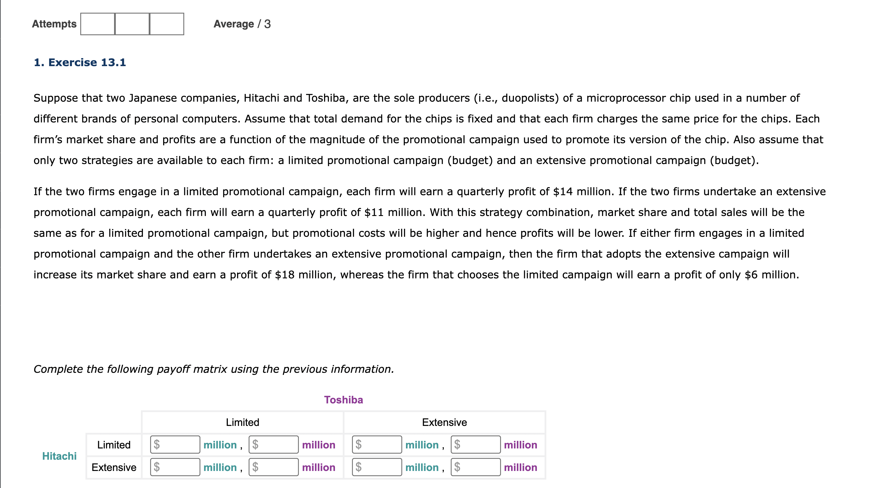 Attempts l l Average / 3 1. Exercise 13.1 Suppose that