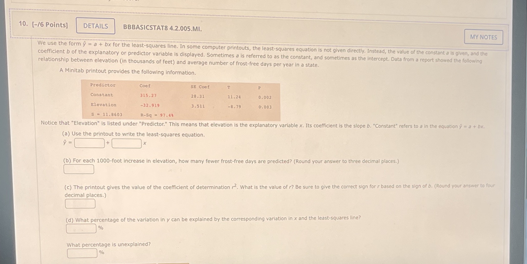  10. [-/6 Points] DETAILS BBBASICSTAT8 4.2.005.MI. MY NOTES We use the