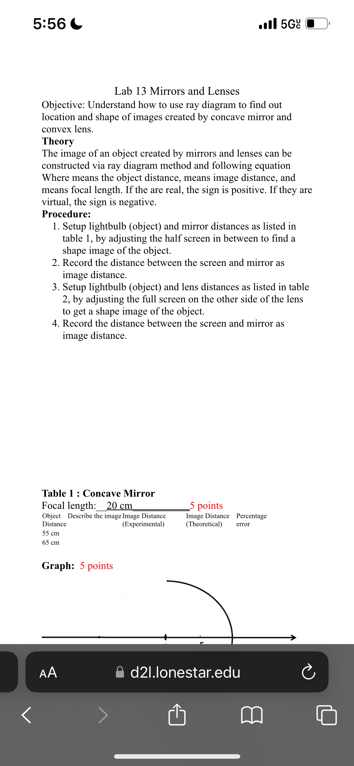 5:56 all56 @ ) Lab 13 Mirrors and Lenses Objective: Understand