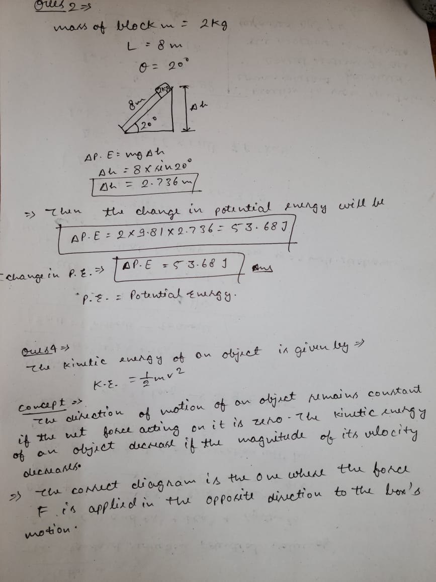 2. 736 m / -> Then the change in potential energy will