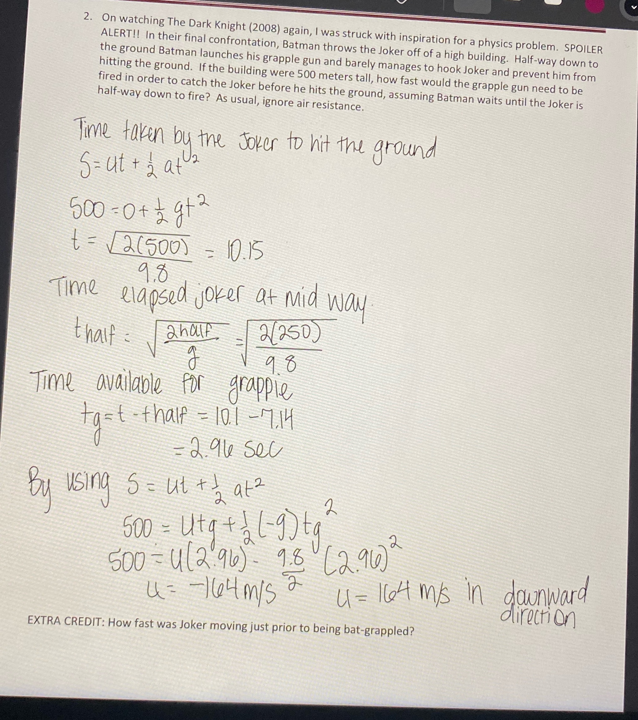 Could you answer the extra credit 2. On watching The Dark Knight