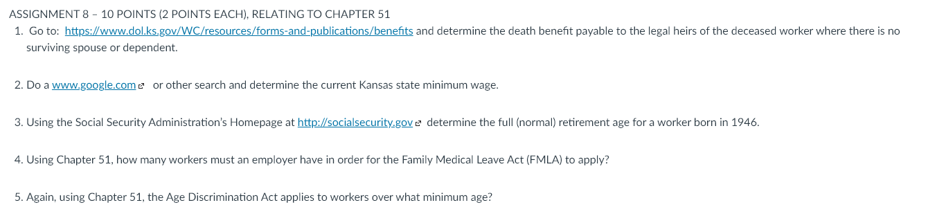 ASSIGNMENT 8 - 10 POINTS (2 POINTS EACH), RELATING TO CHAPTER