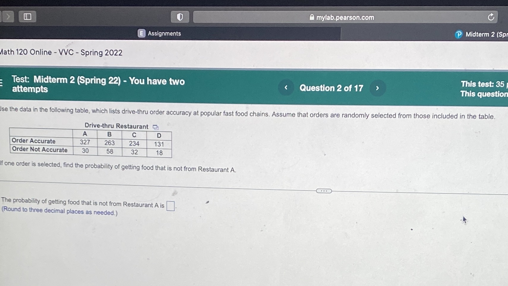  mylab.pearson.com P Midterm 2 (Sp E Assignments Math 120 Online -