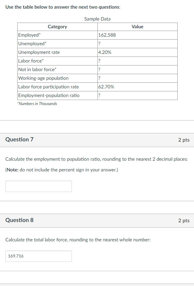 Use the table below to answer the next two questions: Sample
