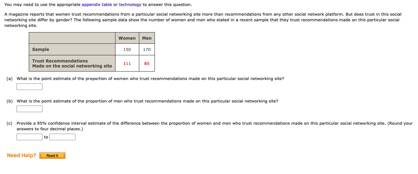  You may need to use the appropriate appendix table or technology