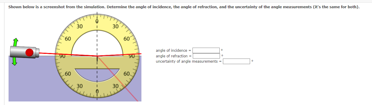 Shown belowI is a screenEhot from the simulation. Determine the angle