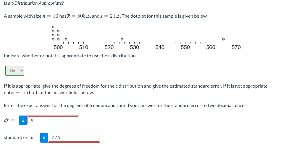 Is a t-Distribution Appropriate? A sample with size n = 10