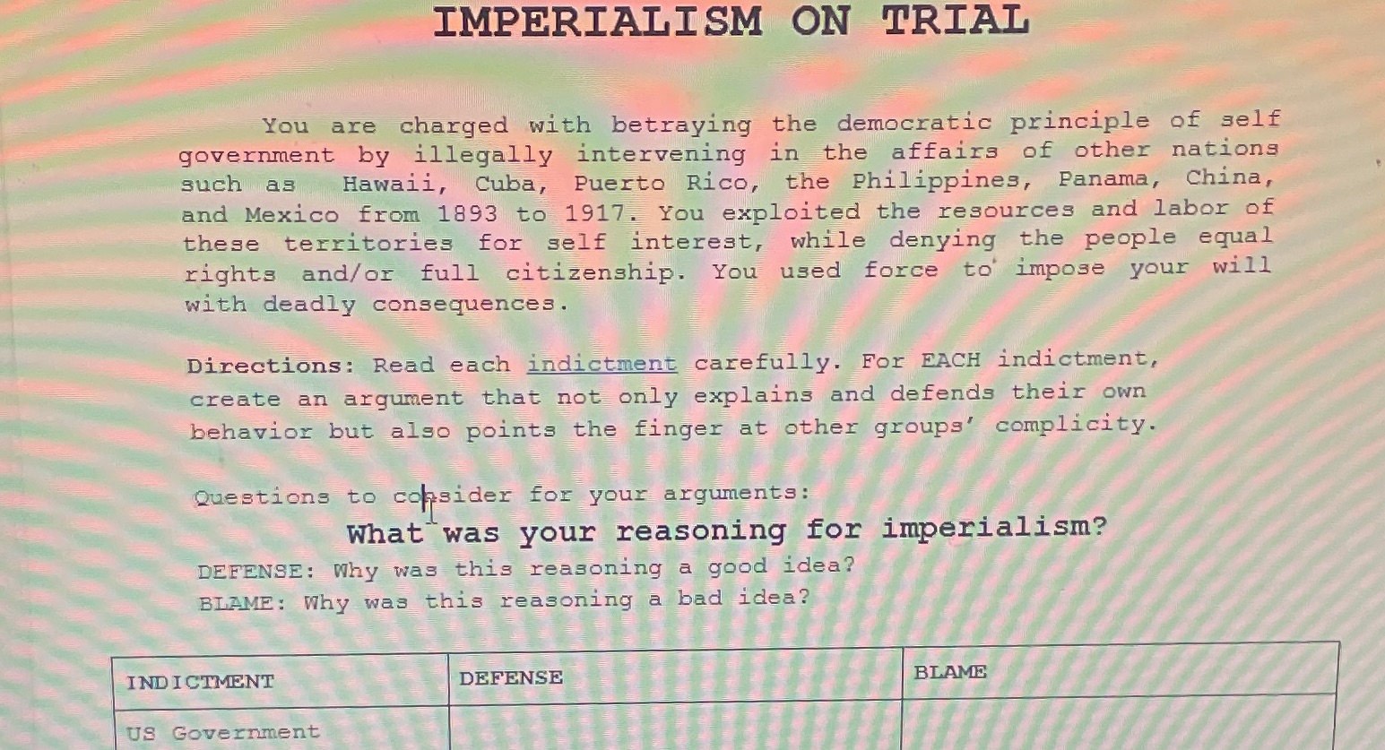 Hey I really need the answer to these problems IMPERIALISM ON TRIAL