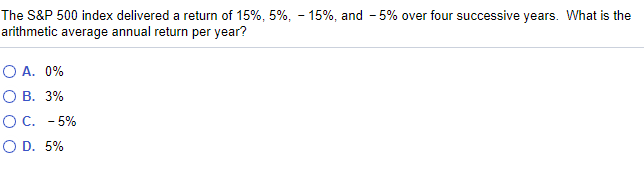  The S&P 500 index delivered a return of 15%, 5%, -