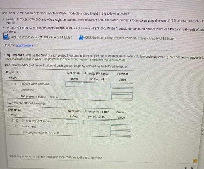  nature Use the NPV method to determine whether White Products should