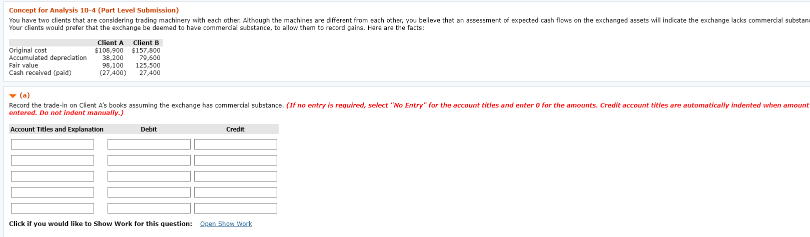  Concept for Analysis 10-4 (Part Level Submission) You have two clients