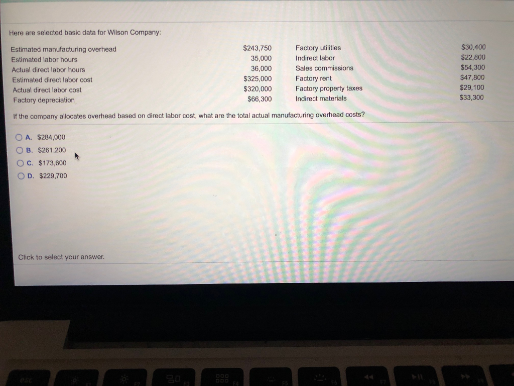  Here are selected basic data for Wilson Company: Estimated manufacturing overhead