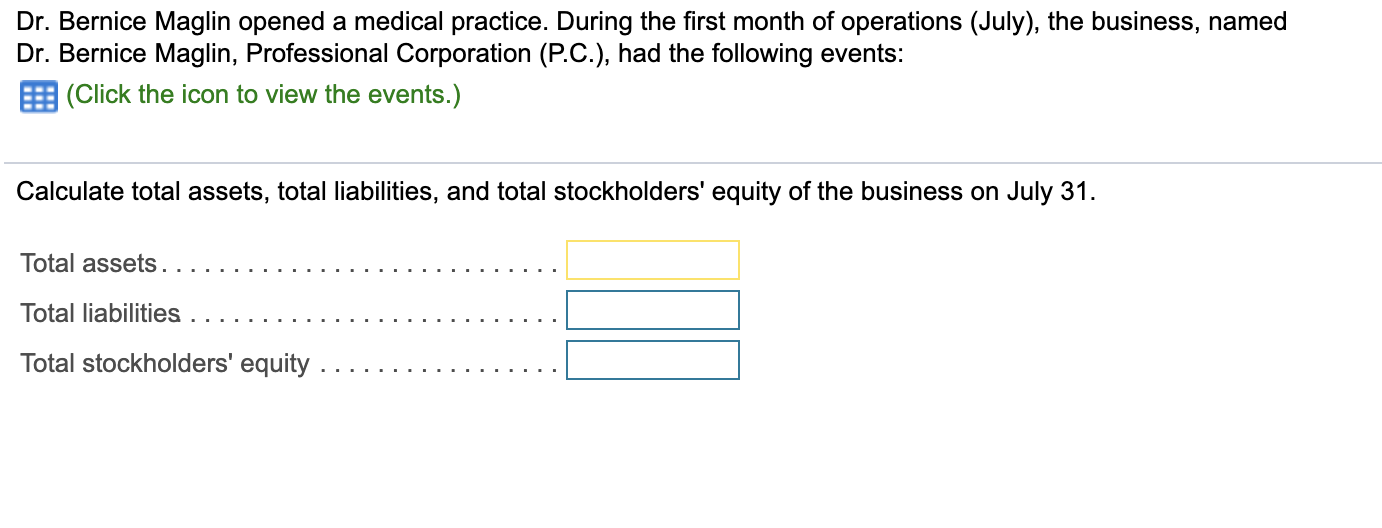  Dr. Bernice Maglin opened a medical practice. During the first month