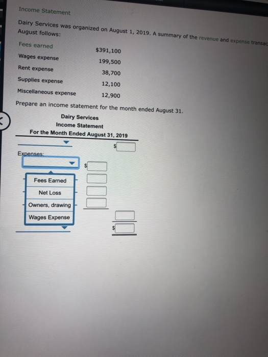 was organized on August 1, 2019. A summary of the revenue and