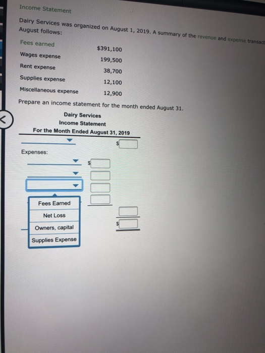 expense 38,700 Supplies expense 12,100 Miscellaneous expense 12,900 Prepare an income statement