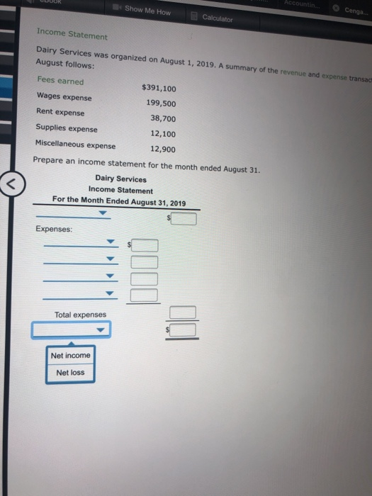Month Ended August 31, 2019 Expenses Total expenses Income Statement Dairy Services