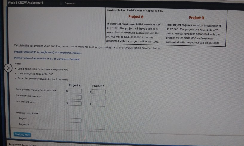  Week 5 CNOW Assignment Calculator provided below. Rydell's cost of capital