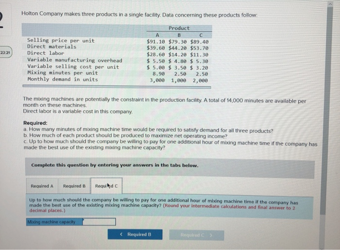 facility. Data concerning these products follow. Product Selling price per unit Direct