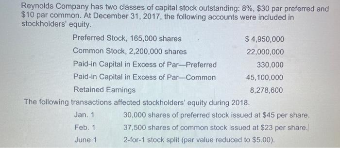 Company at December 31, 2016. Show all supporting computations. Reynolds Company has