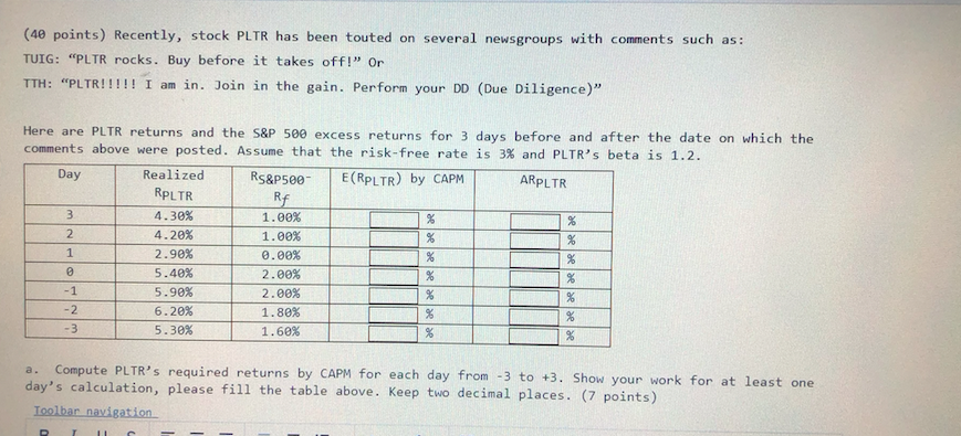 (40 points) Recently, stock PLTR has been touted on several newsgroups