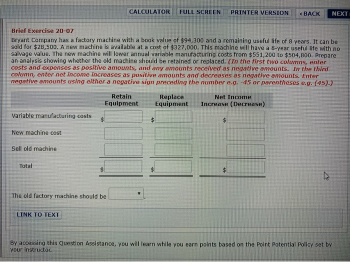  CALCULATOR FULL SCREEN PRINTER VERSION BACK NEXT Brief Exercise 20-07 Bryant