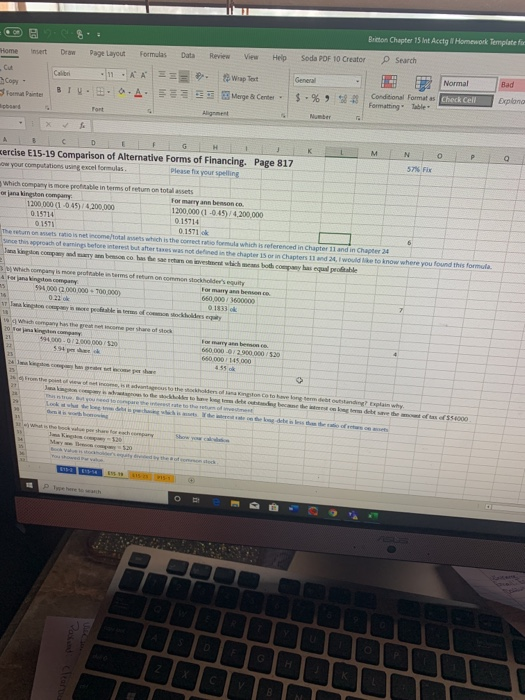 of Alternative forms of Financing) Shown below is the liabilities and stockholders'