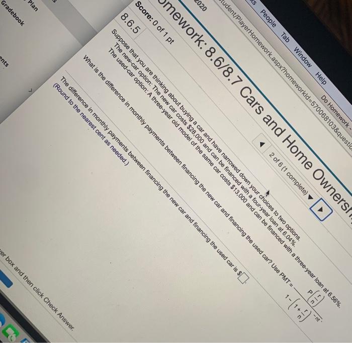 and the balance being paid off over five years, the monthly payment