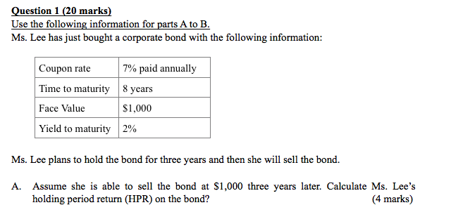  Question 1 (20 marks) Use the following information for parts A