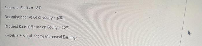  Return on Equity = 18% Beginning book value of equity =