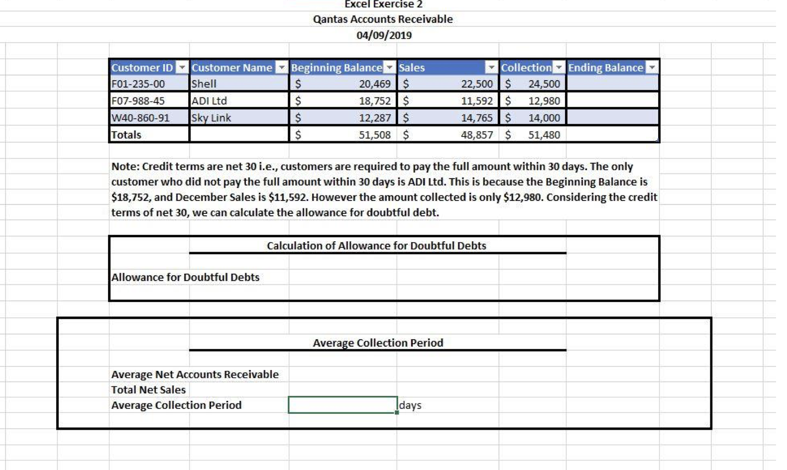 bold-faced heading for your spreadsheet that contains the following: a. Excel Exercise