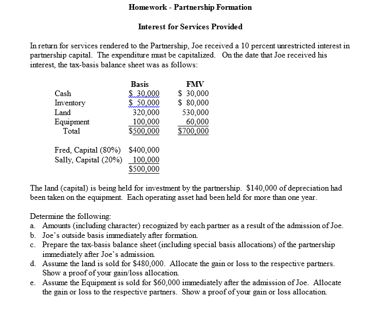 Homework - Partnership Formation Interest for Services Provided In return for