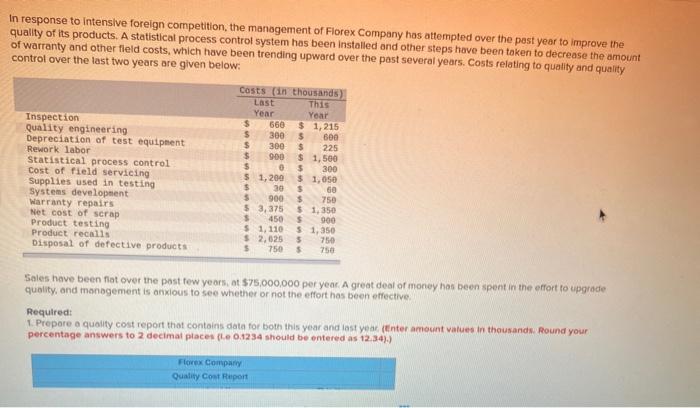  In response to intensive foreign competition, the management of Florex Company