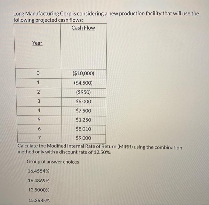  Long Manufacturing Corp is considering a new production facility that will