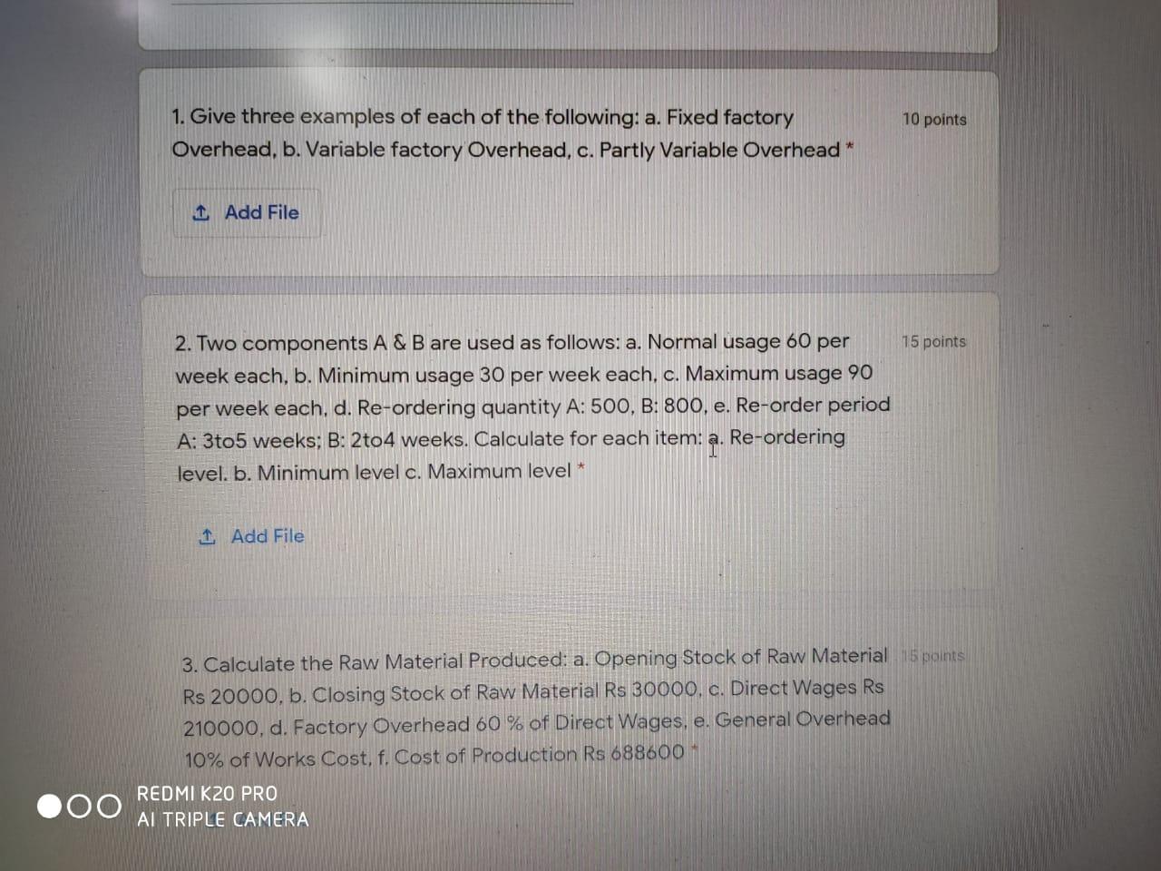 Question No. 3. 10 points 1. Give three examples of each of