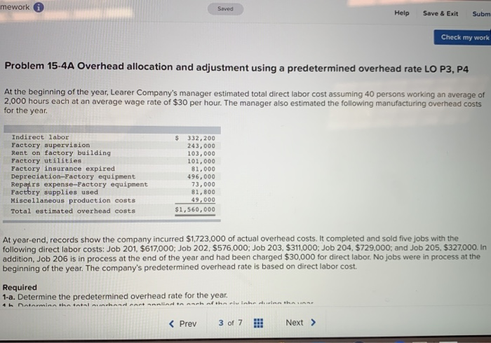  mework a Saved Help Save & Exit Subm Check my work
