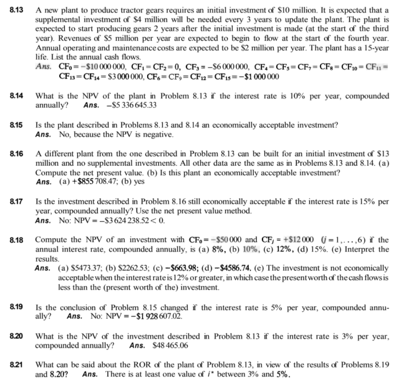 Please do the calculations to 8.21 using information from previous questions, answers
