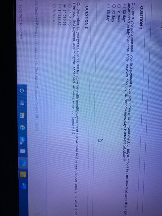 question 2 QUESTION 2 On June 8, you get a boat loan.