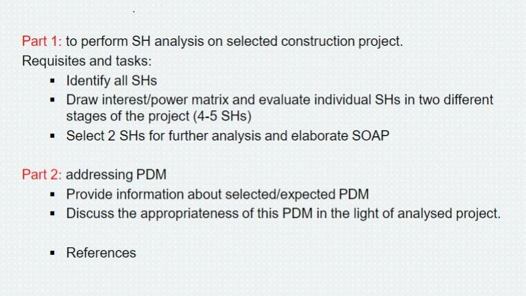 Create a construction project and complete the tasks Part 1: to perform