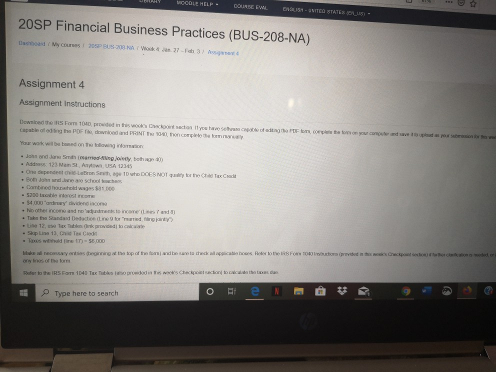 I need help with form 1040 TIL LIBRARY MOODLE HELP COURSE
