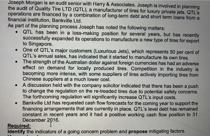  . . Joseph Morgan is an audit senior with Harry &