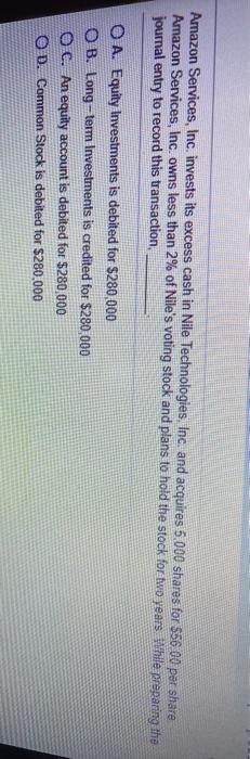  Amazon Services, Inc. invests its excess cash in Nile Technologies, Inc.