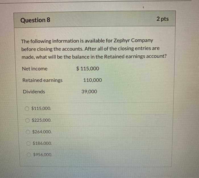  Question 8 2 pts The following information is available for Zephyr