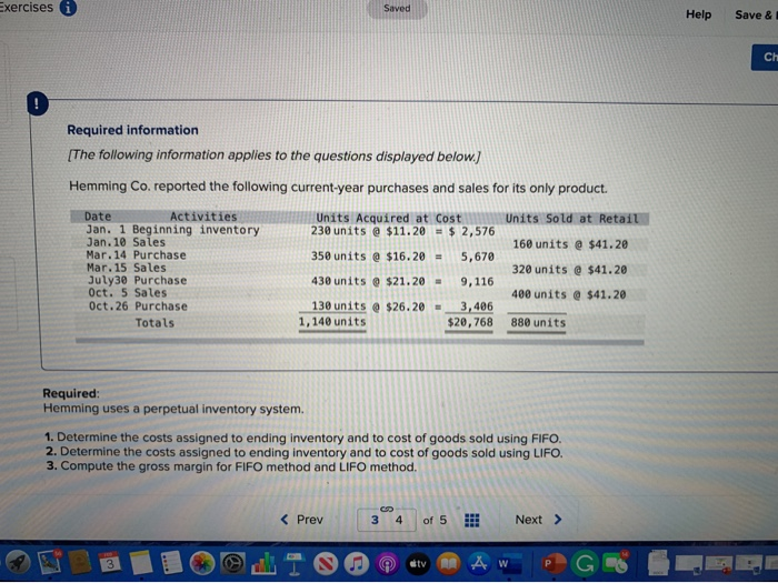  Exercises 6 Help Save & Required information [The following information applies
