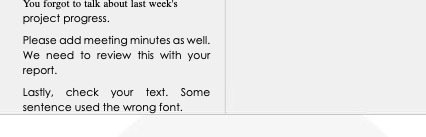  You forgot to talk about last week's project progress. Please add